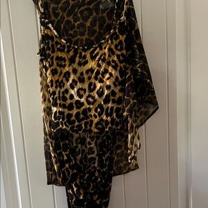 Anne Klein Leopard Print Swim Coverup - Black and Gold